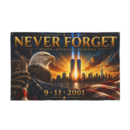 Never Forget 9/11 Memorial Flag — Double-Sided Tribute Flag with Eagle & Twin Towers