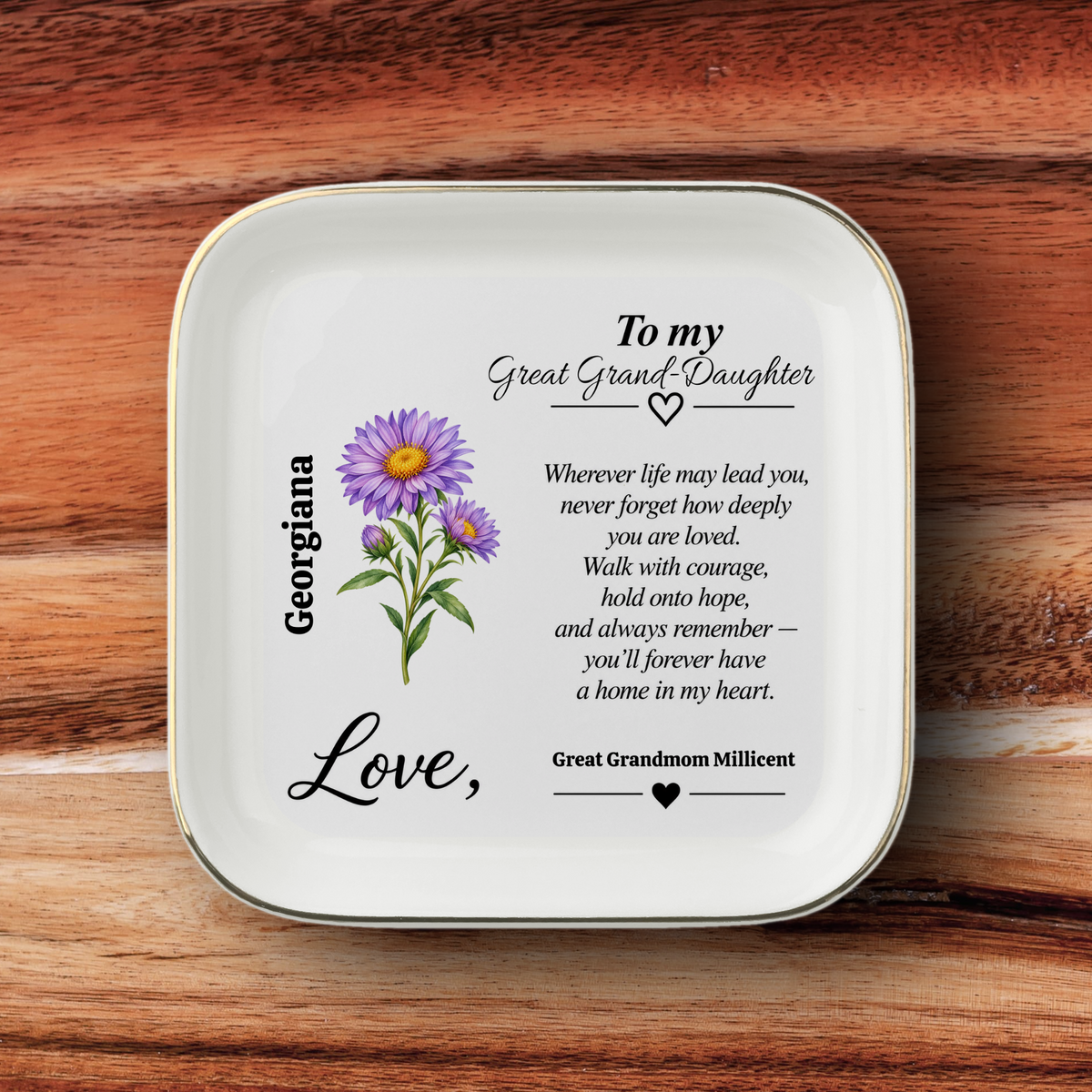 Personalized Birth Flower Jewelry Dish — Custom Gift for Daughter