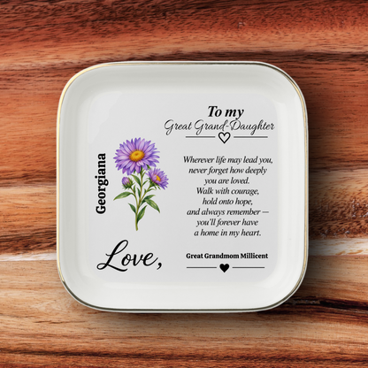 Personalized Birth Flower Jewelry Dish — Custom Gift for Daughter