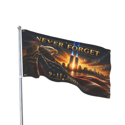 Never Forget 9/11 Memorial Flag — Double-Sided Tribute Flag with Eagle & Twin Towers
