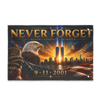 Never Forget 9/11 Memorial Flag — Double-Sided Tribute Flag with Eagle & Twin Towers
