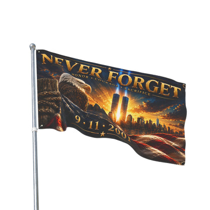 Never Forget 9/11 Memorial Flag — Double-Sided Tribute Flag with Eagle & Twin Towers