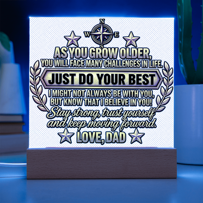 To My Son “Just Do Your Best” Acrylic LED Plaque — Gift From Dad