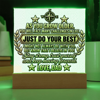 To My Son “Just Do Your Best” Acrylic LED Plaque — Gift From Dad