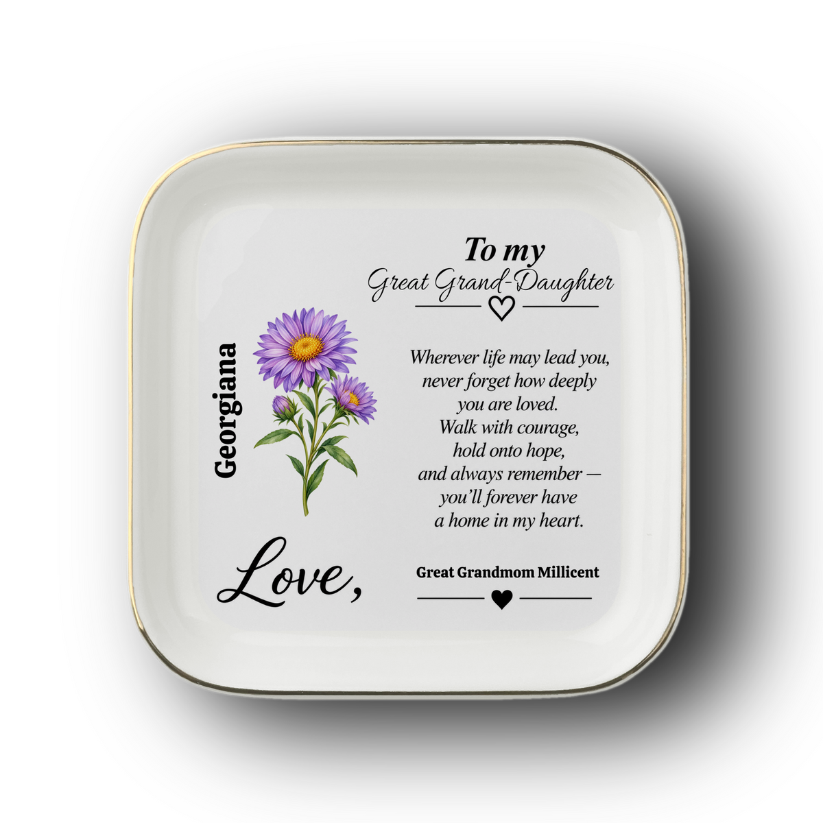 Personalized Birth Flower Jewelry Dish — Custom Gift for Daughter