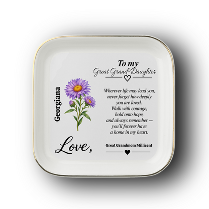 Personalized Birth Flower Jewelry Dish — Custom Gift for Daughter