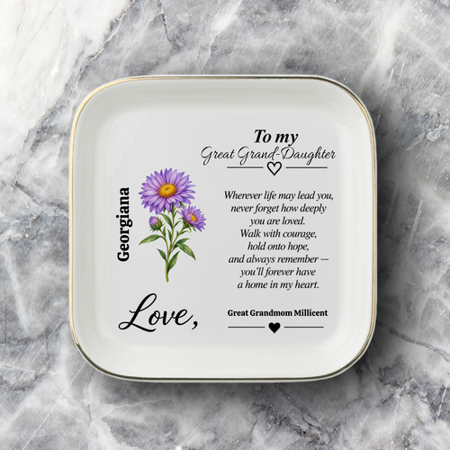 Personalized Birth Flower Jewelry Dish — Custom Gift for Daughter